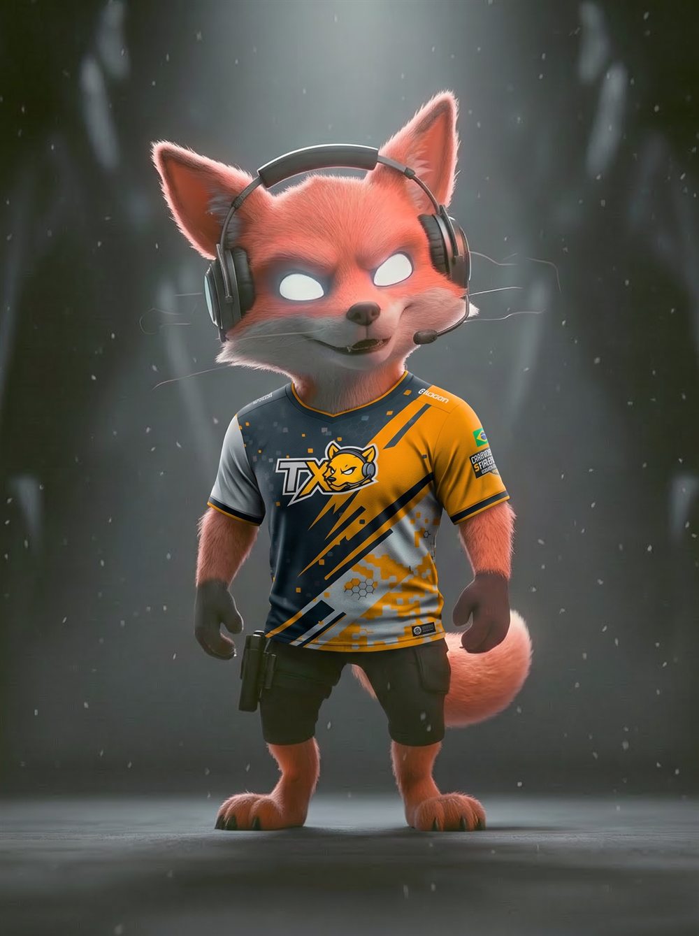 Mascote raposa da TX vestindo a jersey oficial da comunidade